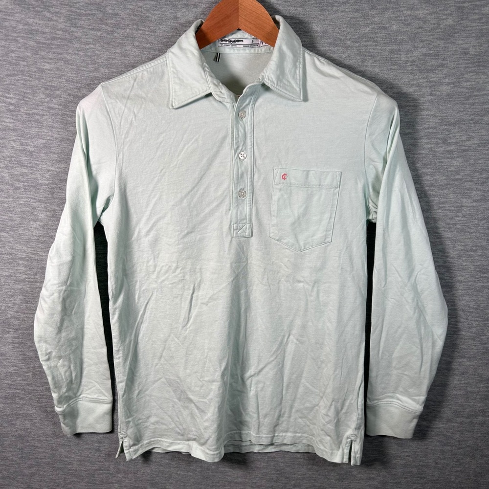 Criquet Long Sleeve Polo Shirt Mens SMint Green Organic Cotton Preppy Frat USA - Picture 2 of 7